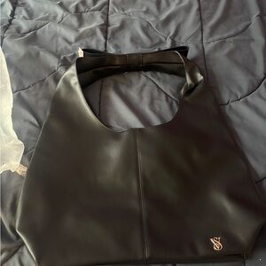 Black Leather Tote Bag with Logo